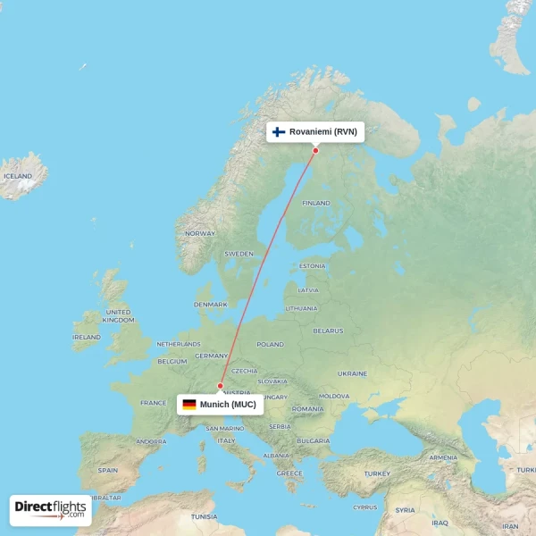 Rovaniemi - Munich direct flight map