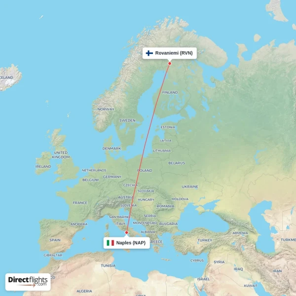 Rovaniemi - Naples direct flight map