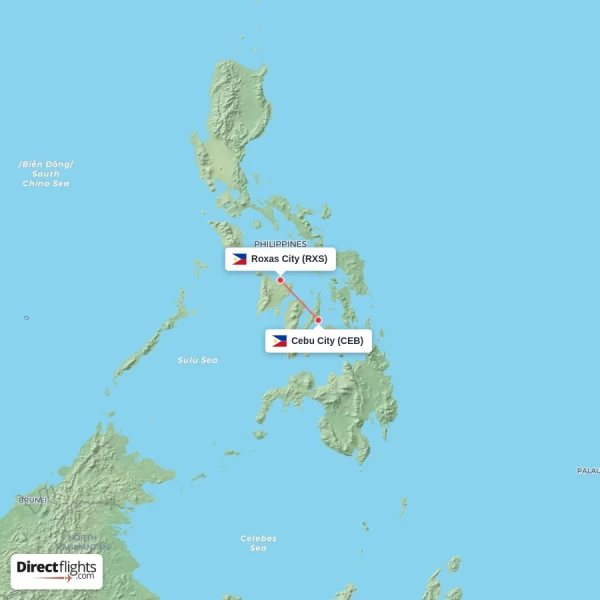 Roxas City - Cebu City direct flight map