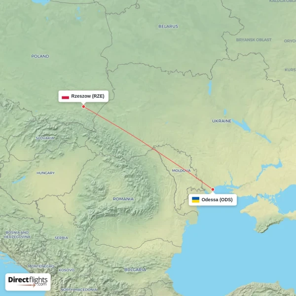 Rzeszow - Odessa direct flight map