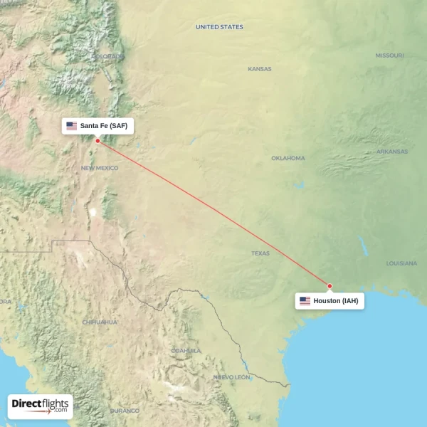 Santa Fe - Houston direct flight map