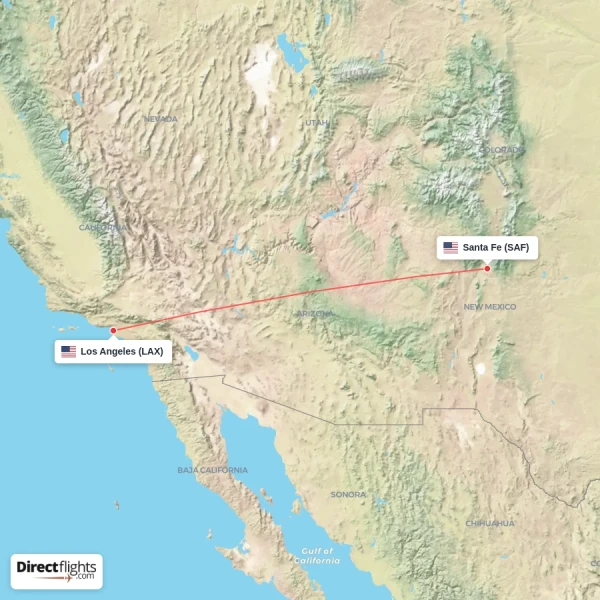 Santa Fe - Los Angeles direct flight map