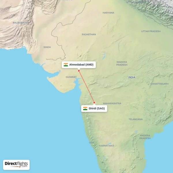 Shirdi - Ahmedabad direct flight map