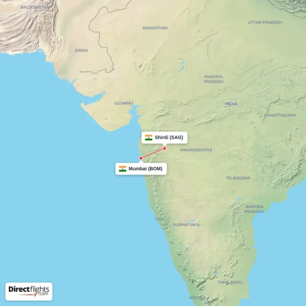Shirdi - Mumbai direct flight map
