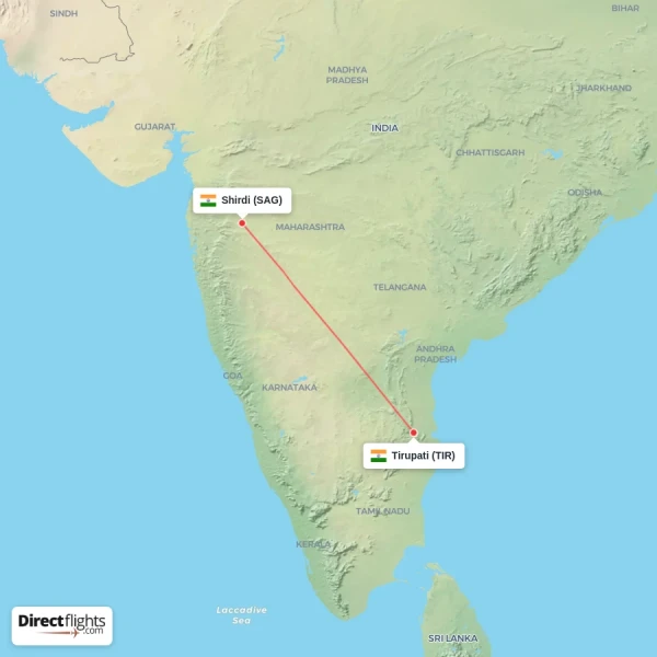 Shirdi - Tirupati direct flight map