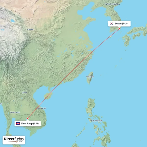 Siem Reap - Busan direct flight map