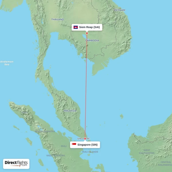 Siem Reap - Singapore direct flight map