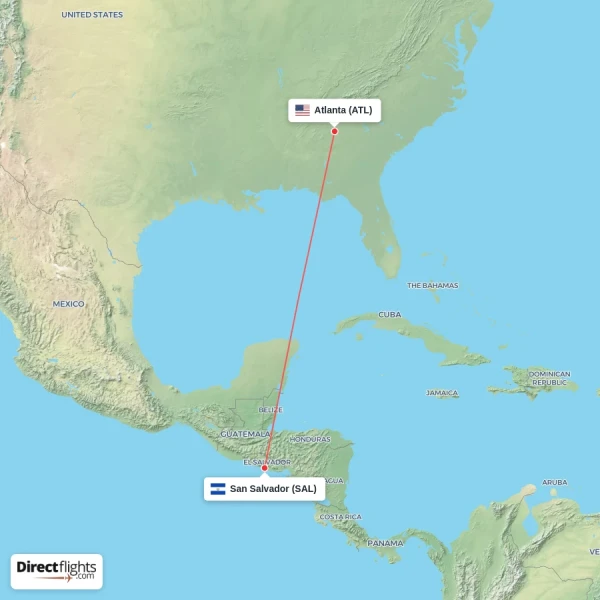 San Salvador - Atlanta direct flight map