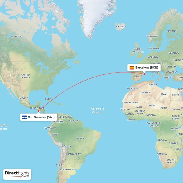 San Salvador - Barcelona direct flight map