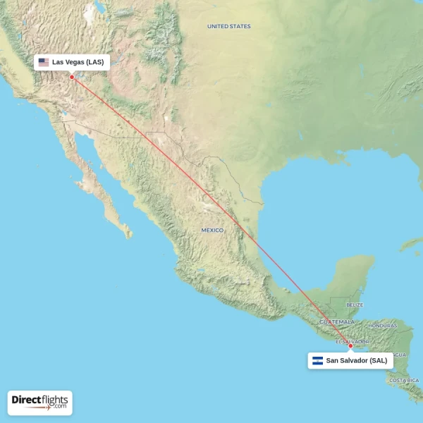 San Salvador - Las Vegas direct flight map