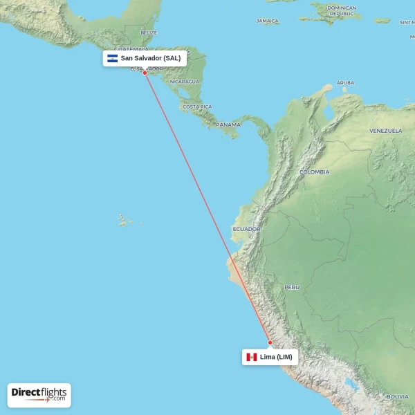 San Salvador - Lima direct flight map
