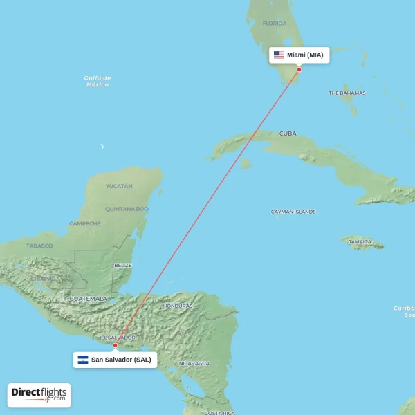 San Salvador - Miami direct flight map