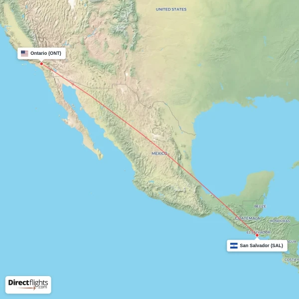 San Salvador - Ontario direct flight map