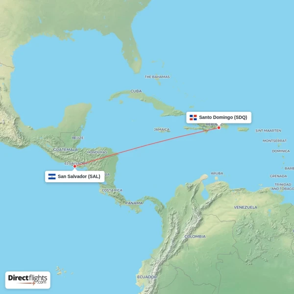 San Salvador - Santo Domingo direct flight map