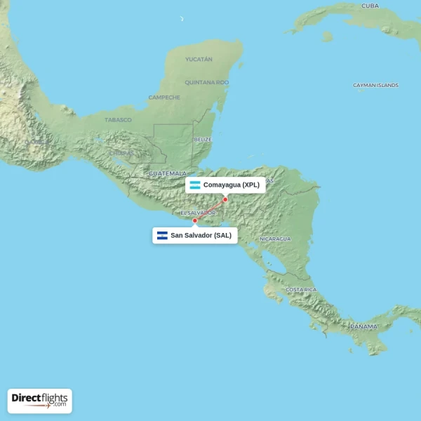 San Salvador - Comayagua direct flight map