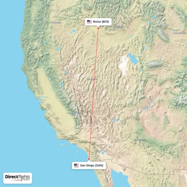 San Diego - Boise direct flight map