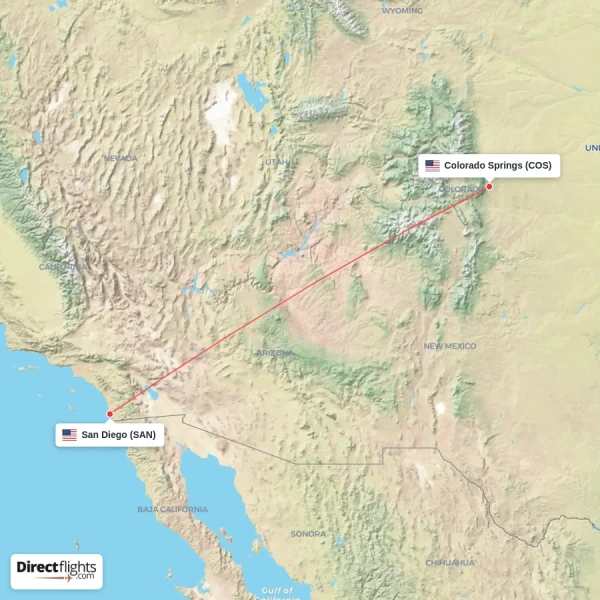 San Diego - Colorado Springs direct flight map