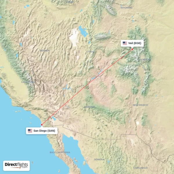 San Diego - Vail direct flight map