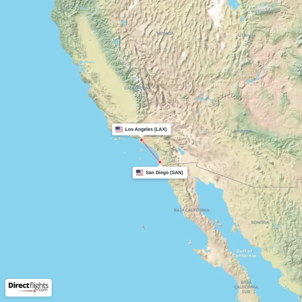 San Diego - Los Angeles direct flight map