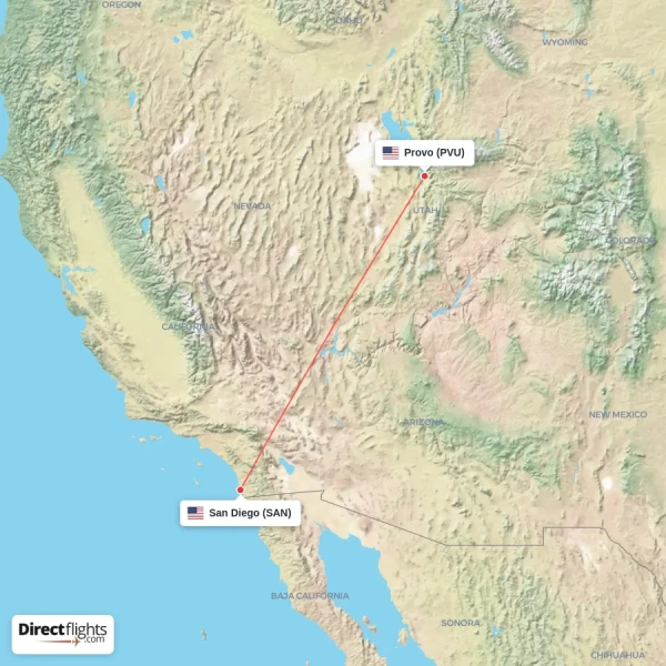 San Diego - Provo direct flight map