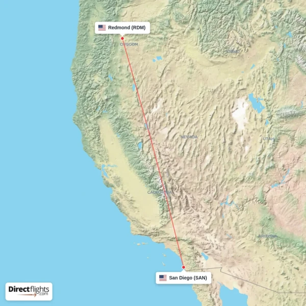 San Diego - Redmond direct flight map
