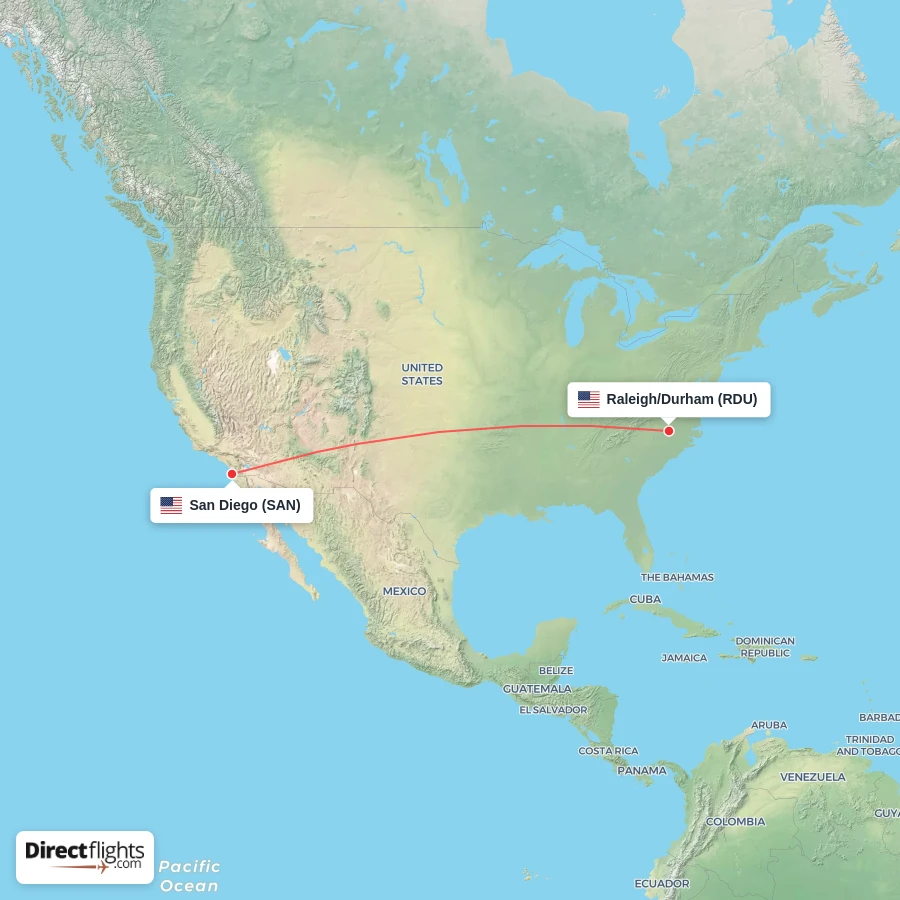 SAN - RDU route map