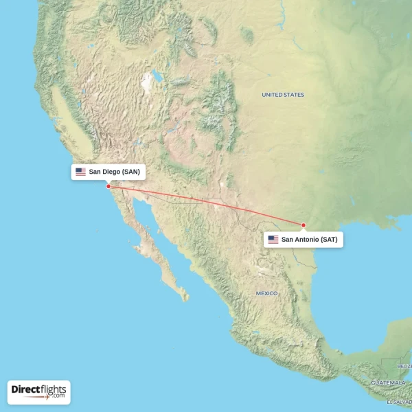 San Diego - San Antonio direct flight map