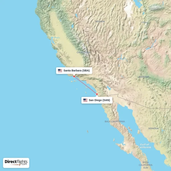 San Diego - Santa Barbara direct flight map