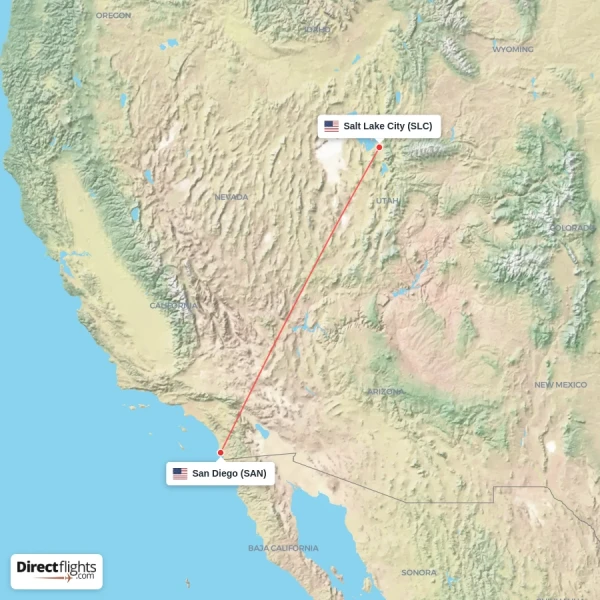 San Diego - Salt Lake City direct flight map