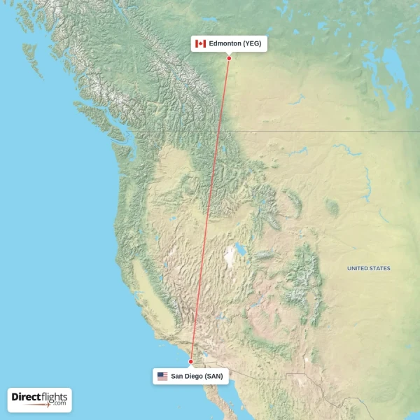 San Diego - Edmonton direct flight map