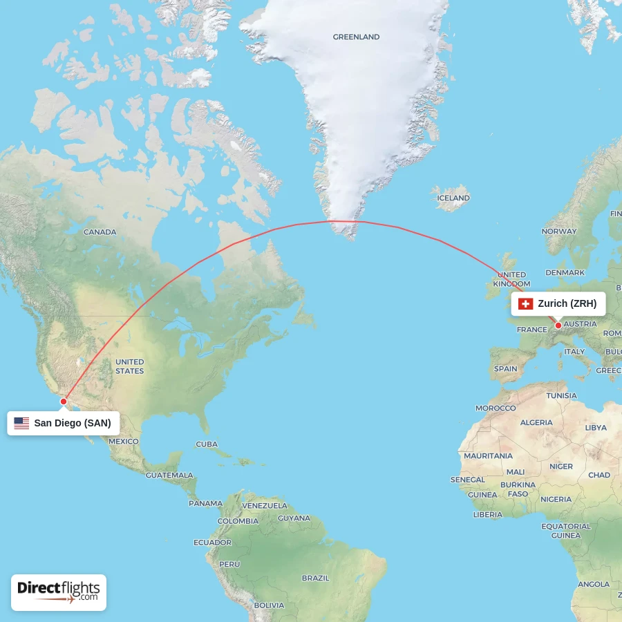 SAN - ZRH route map