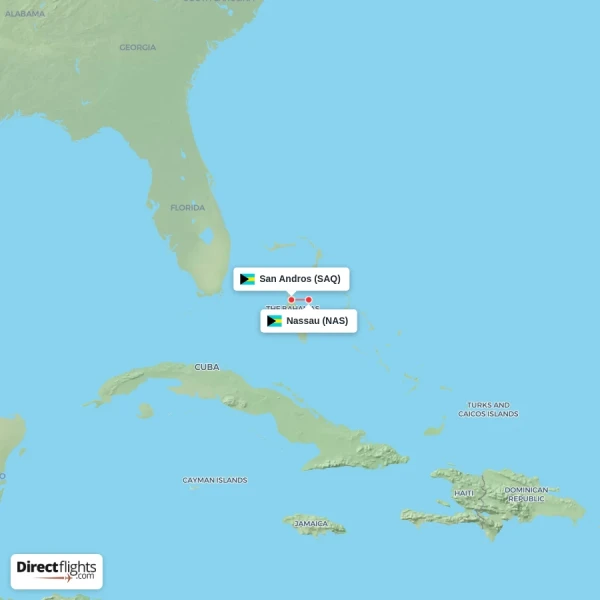 San Andros - Nassau direct flight map