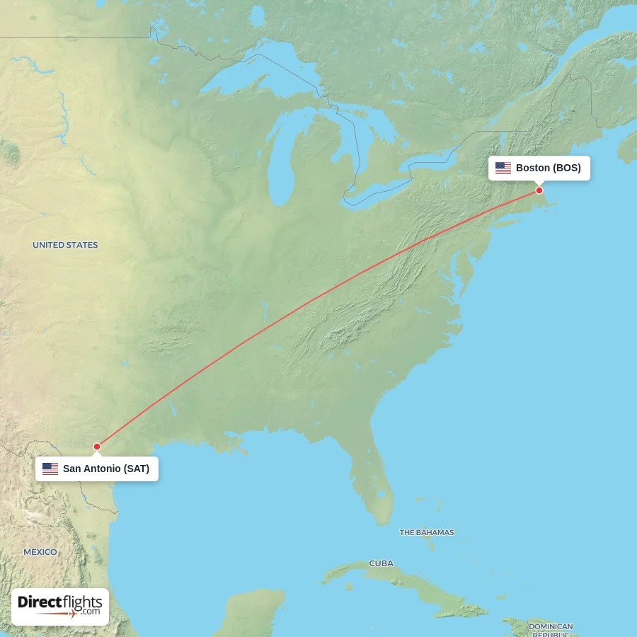 SAT - BOS route map