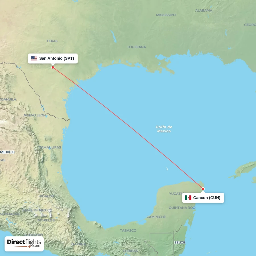 SAT - CUN route map