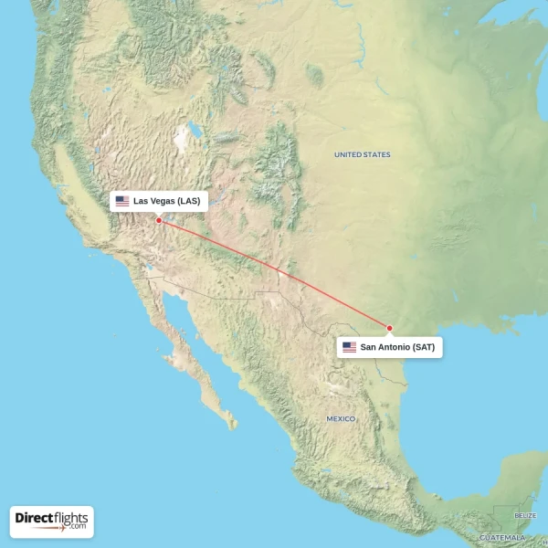 San Antonio - Las Vegas direct flight map