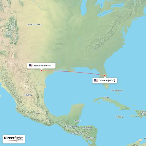 San Antonio - Orlando direct flight map