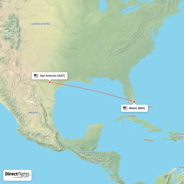 San Antonio - Miami direct flight map