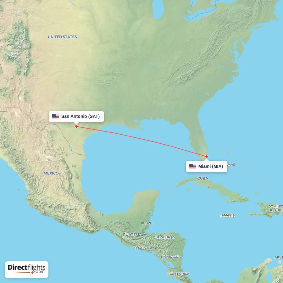 SAT - MIA route map