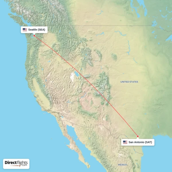 San Antonio - Seattle direct flight map