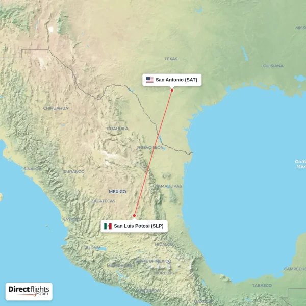 San Antonio - San Luis Potosi direct flight map