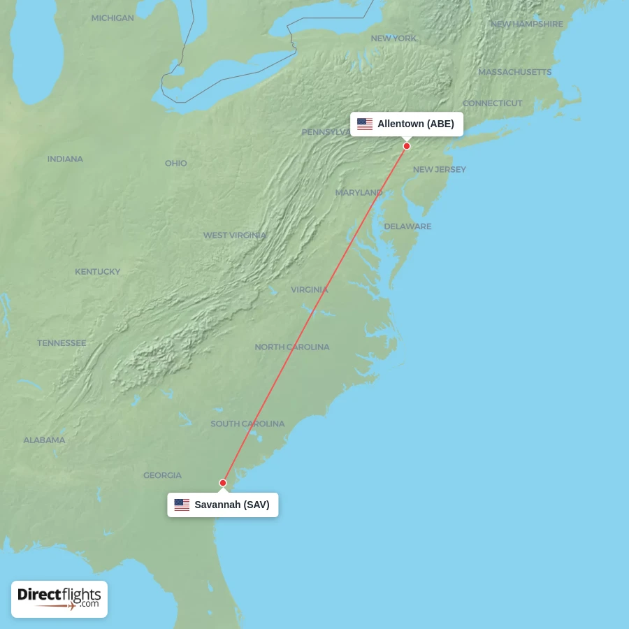 SAV - ABE route map