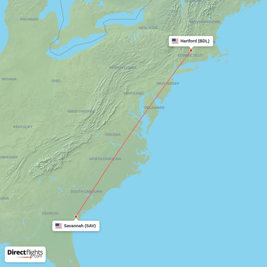SAV - BDL route map