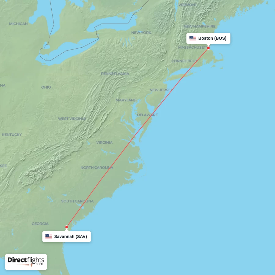 SAV - BOS route map