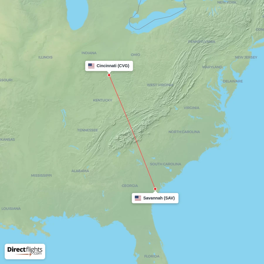 SAV - CVG route map