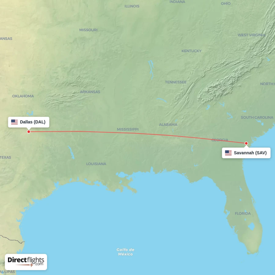 SAV - DAL route map