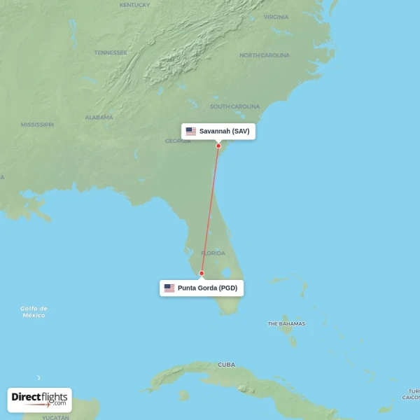 Savannah - Punta Gorda direct flight map