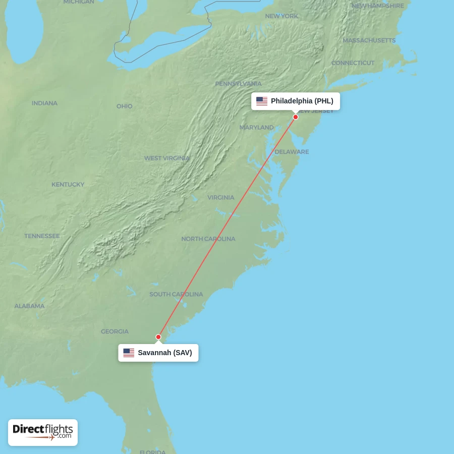 SAV - PHL route map