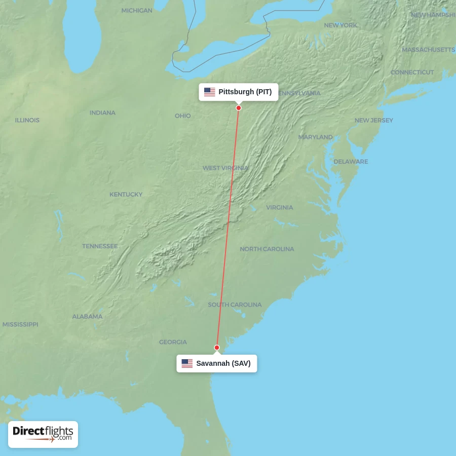 SAV - PIT route map