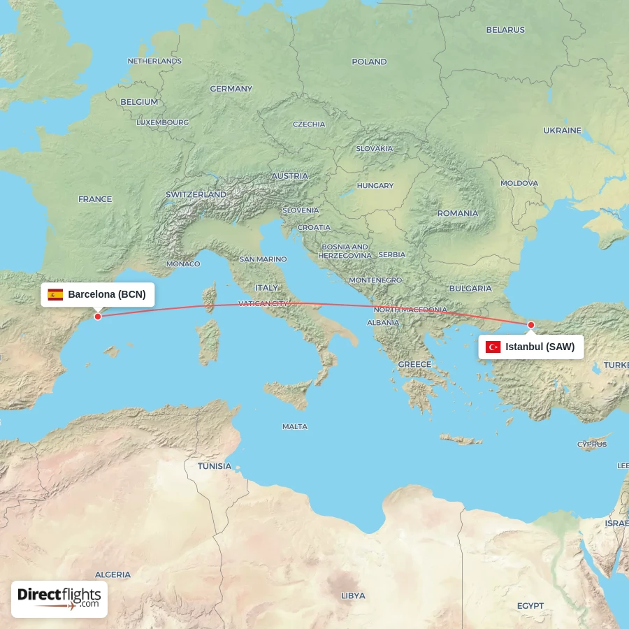 SAW - BCN route map