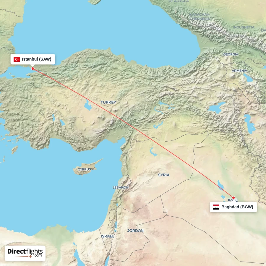 SAW - BGW route map